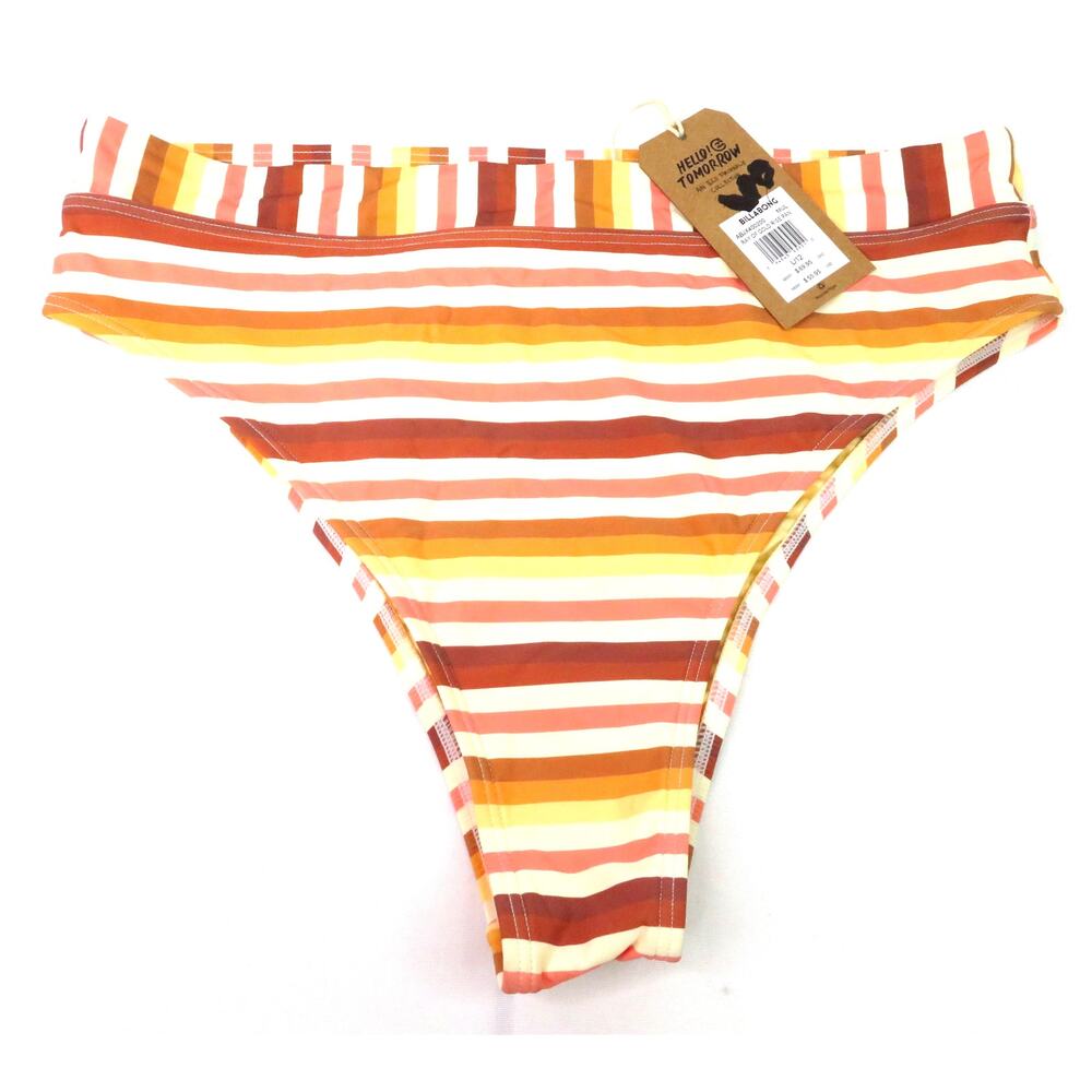 Nwt Billabong Yellow Brown Sz L Ray of Gold High Rise Skimpy Bikini Bottoms L